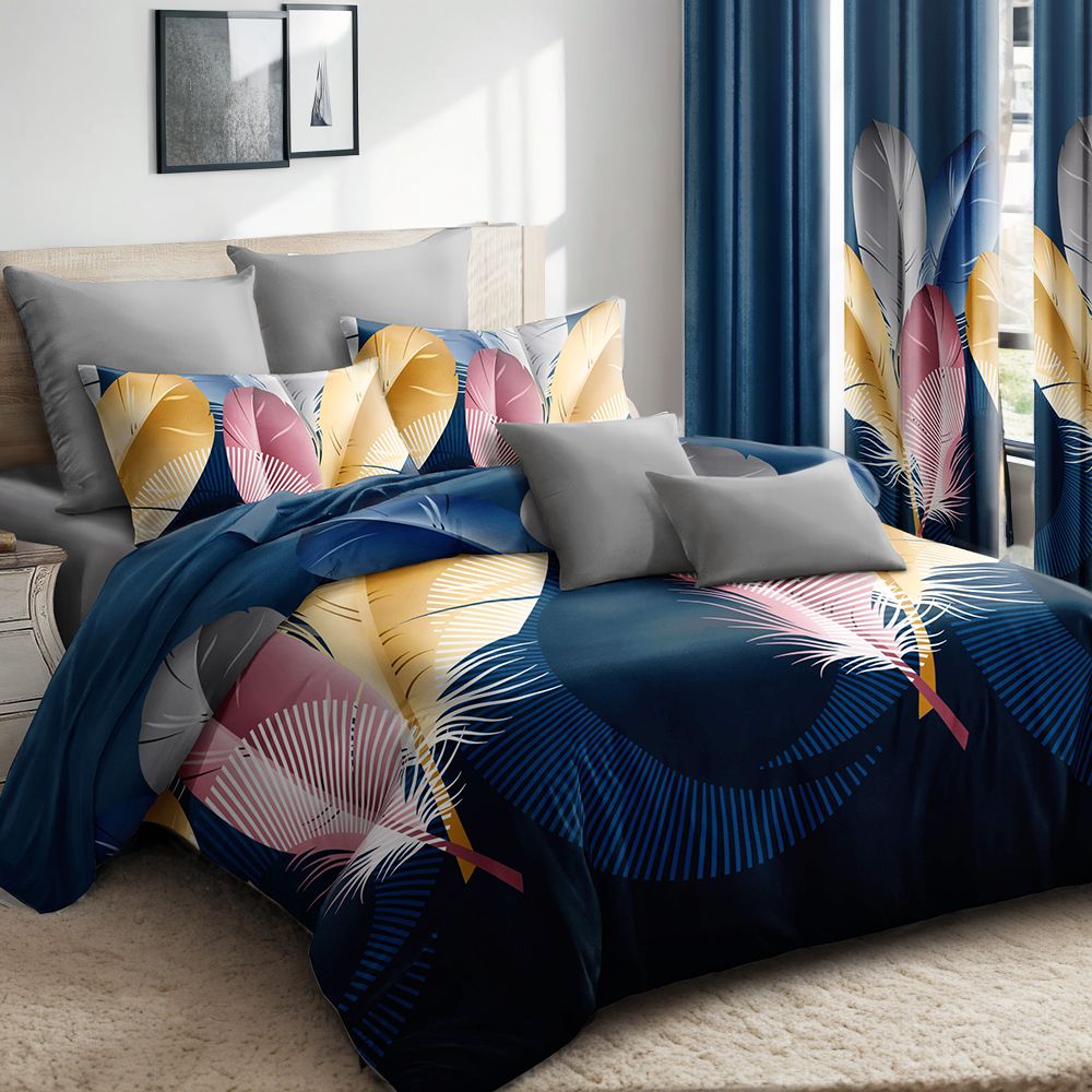 9-Piece Feather Print Bedding & Curtain Set (Queen/King/Cal King) -