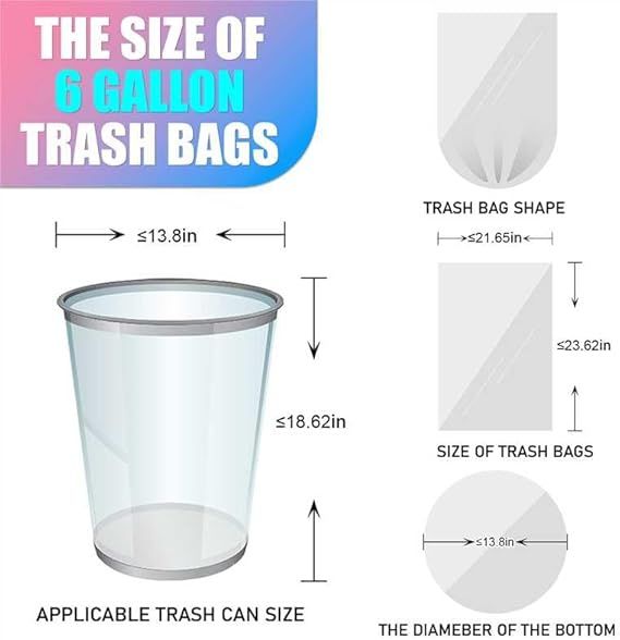 300 Count 6 Gallon Trash Bags - 22 Liter Colored Medium Garbage Bags