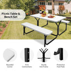 All Weather Outdoor Picnic Table Bench Set with Metal Base Wood