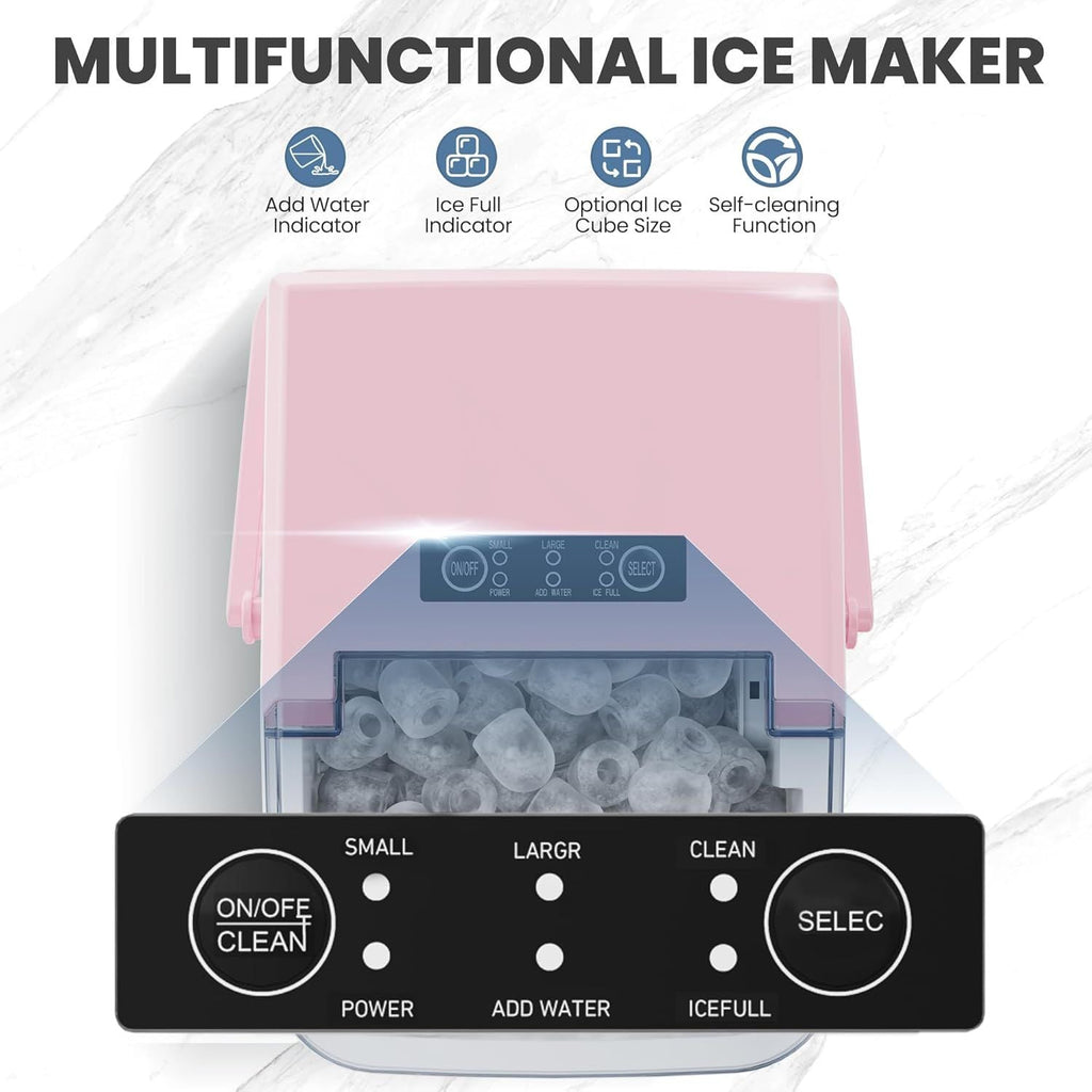 Countertop Ice Maker with Handle, 26lbs/24H Portable Ice Machine, 9