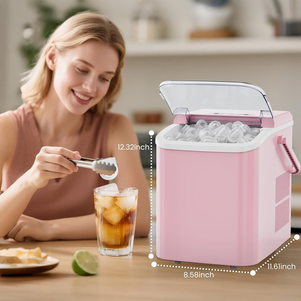 Countertop Ice Maker with Handle, 26lbs/24H Portable Ice Machine, 9