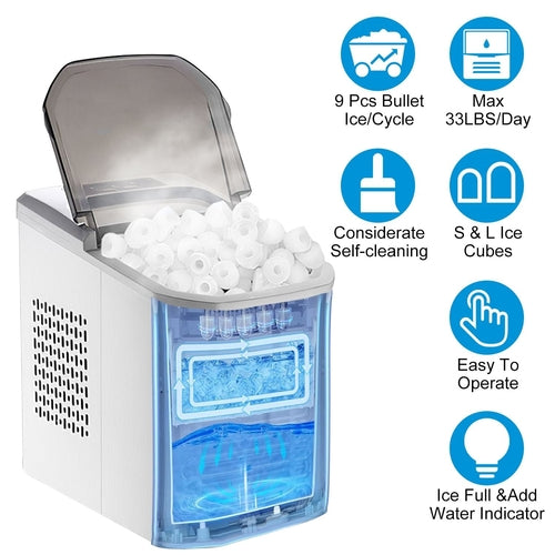 Electric Countertop Ice Maker with Ice Scoop Basket Self-cleaning Max