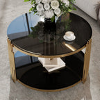 Modern Black Mirror Coffee Table, Asymmetrical Metal, Circular Metal