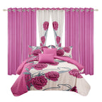 9-Piece Pink Rose Bedding & Curtain Set (Queen/King/Cal King) -