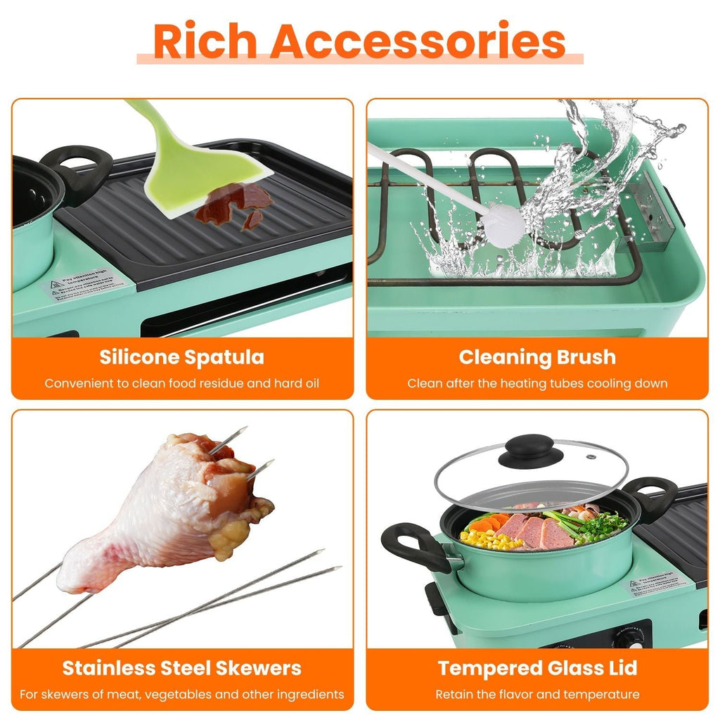 Electric Hot Pot with Grill,1600W 3-in-1 Smokeless Raclette Table