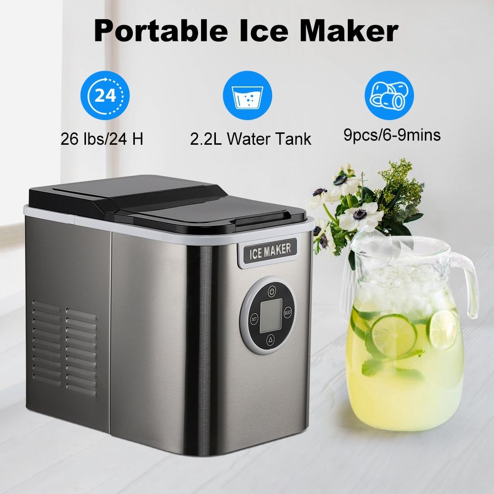 Countertop Ice Maker with 9 Bullet Ice in 7 Mins, Portable Ice Machine