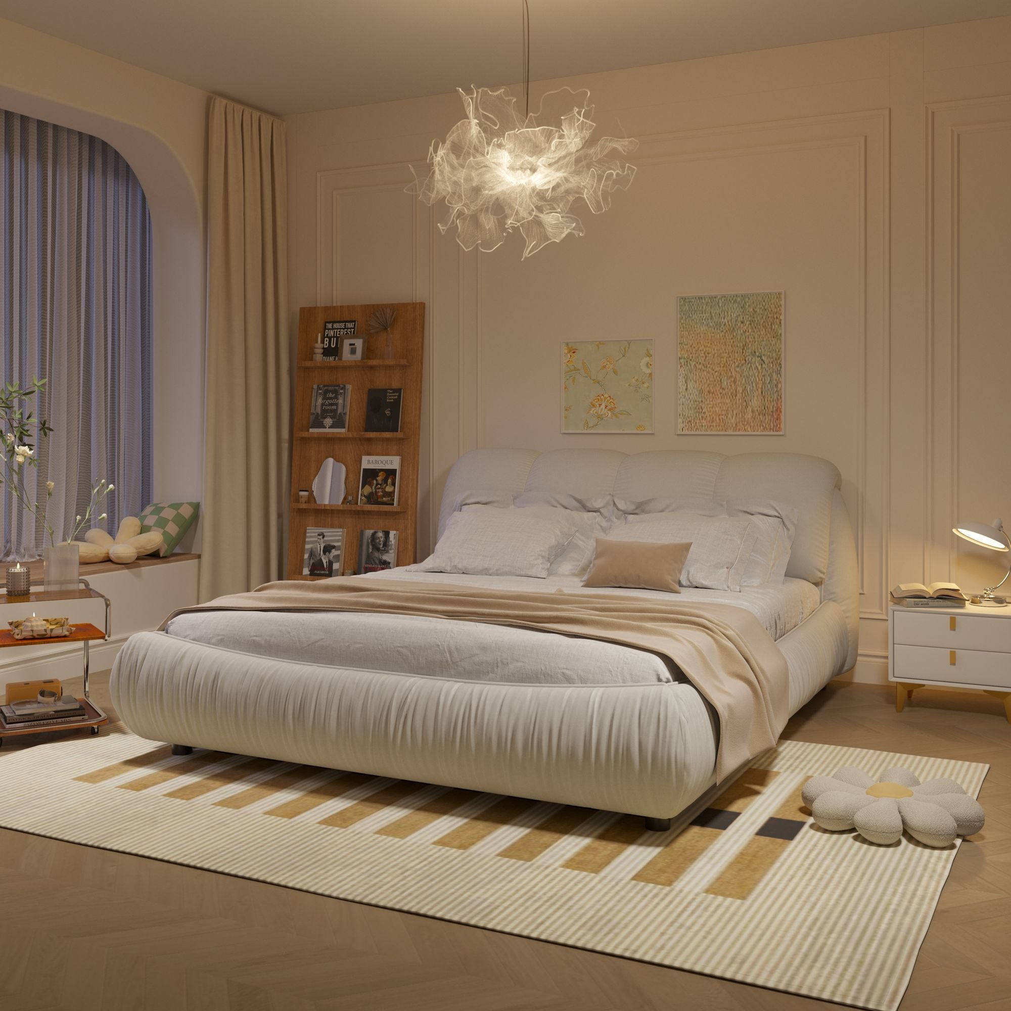 King Size Luxury Upholstered Platform Bed with Oversized Padded