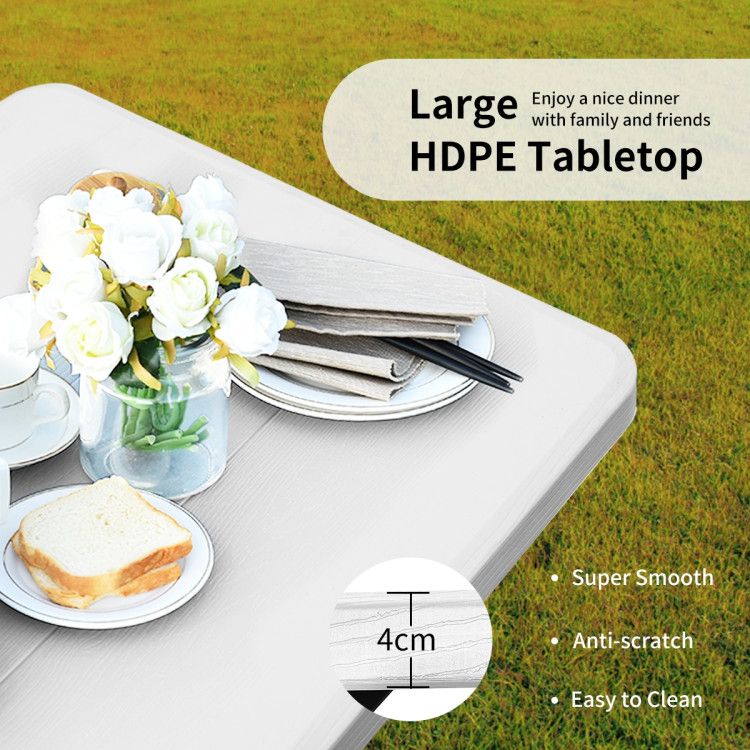 All Weather Outdoor Picnic Table Bench Set with Metal Base Wood