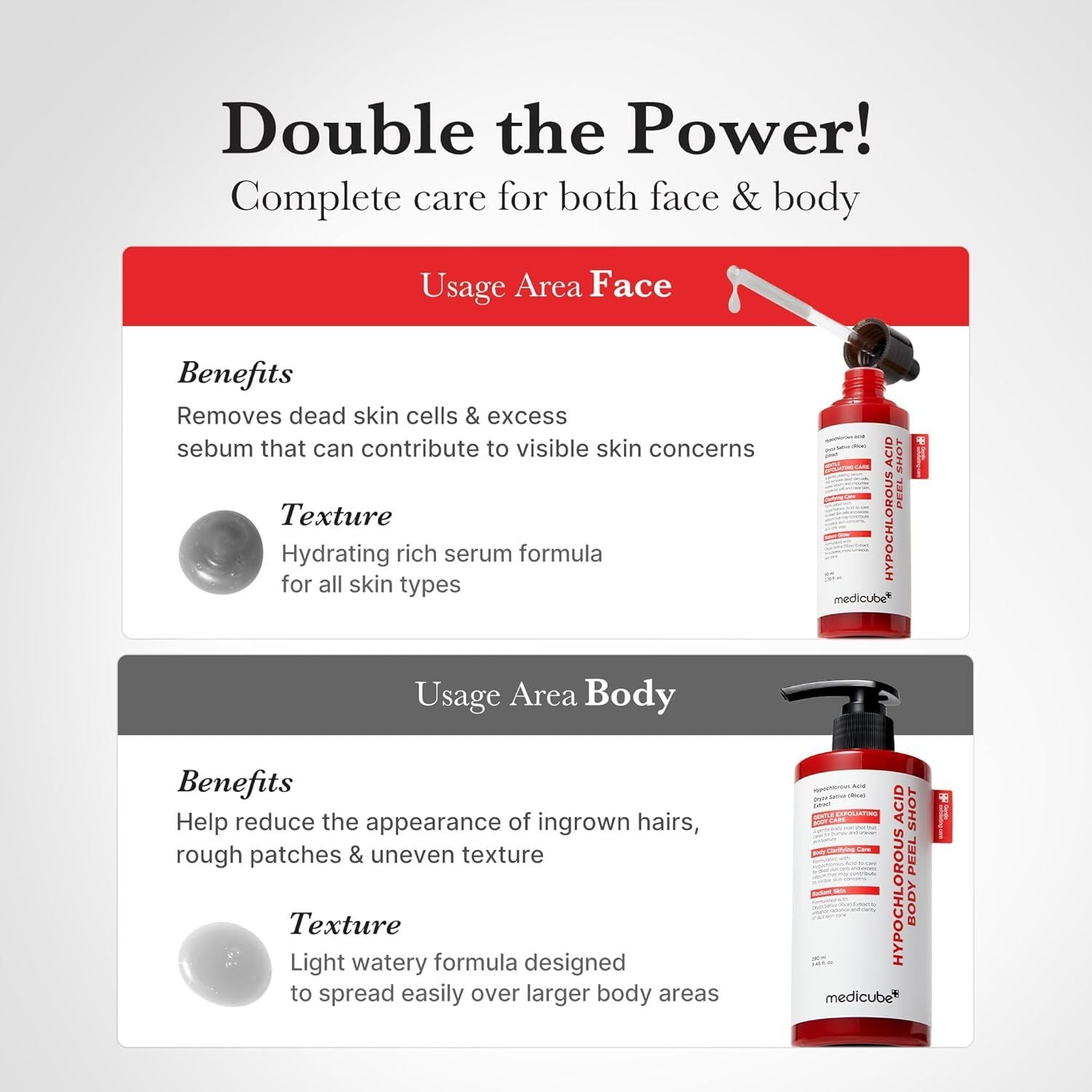 medicube Hypochlorous Acid Peel Shot Duo for Face & Body: Hypochlorous
