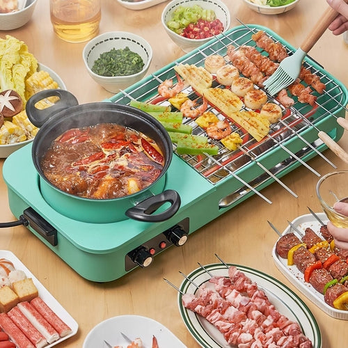 Electric Hot Pot with Grill,1600W 3-in-1 Smokeless Raclette Table