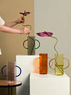 Dual-handle Dopamine Glass Flower Vase - Whimsical Table Setting