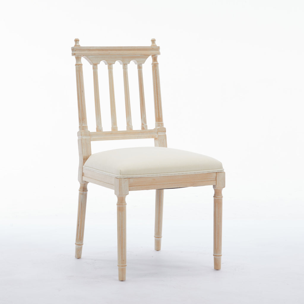 Antique Dining Chairs - Linen Fabric Upholstered Wooden Chairs Set of 2