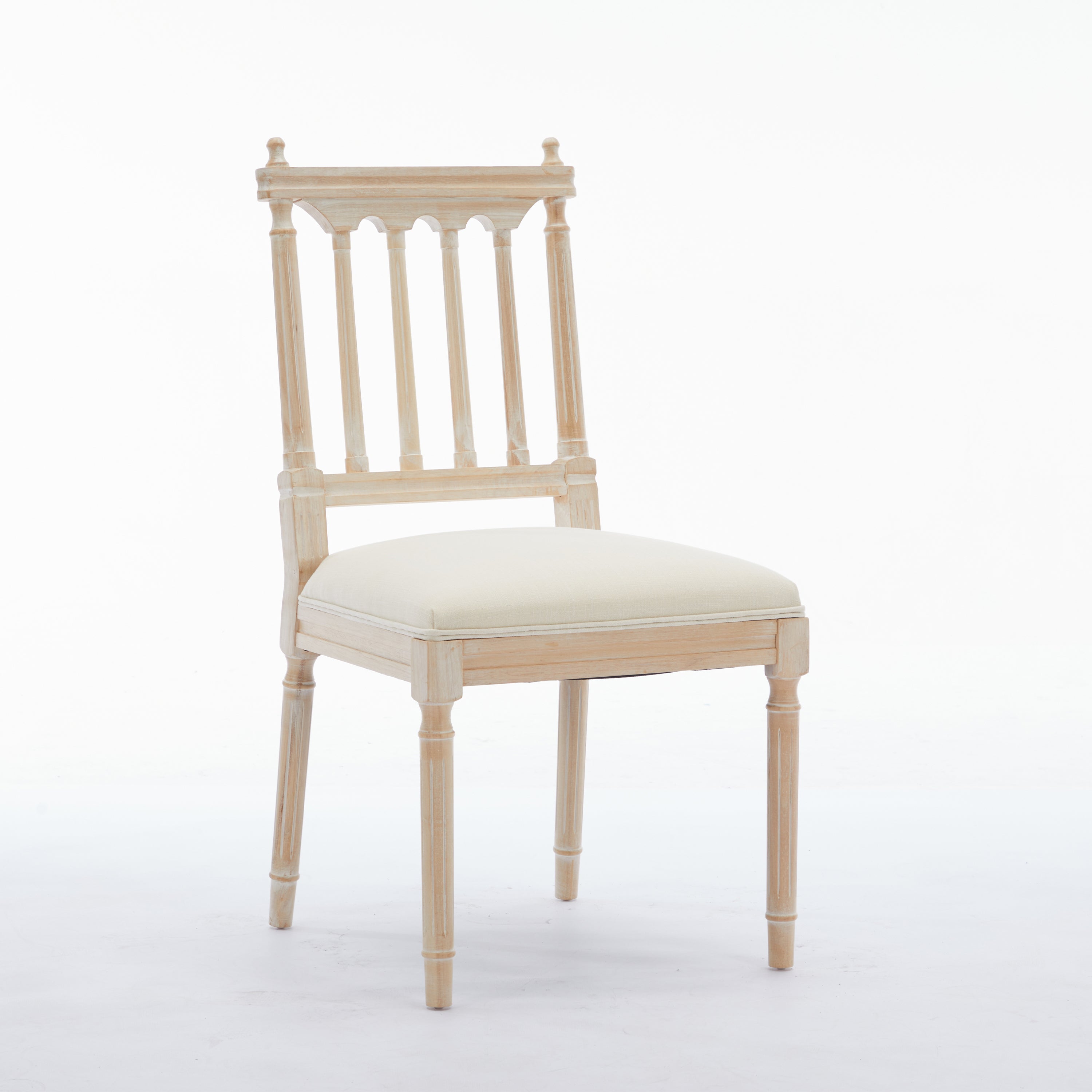 Antique Dining Chairs - Linen Fabric Upholstered Wooden Chairs Set of 2
