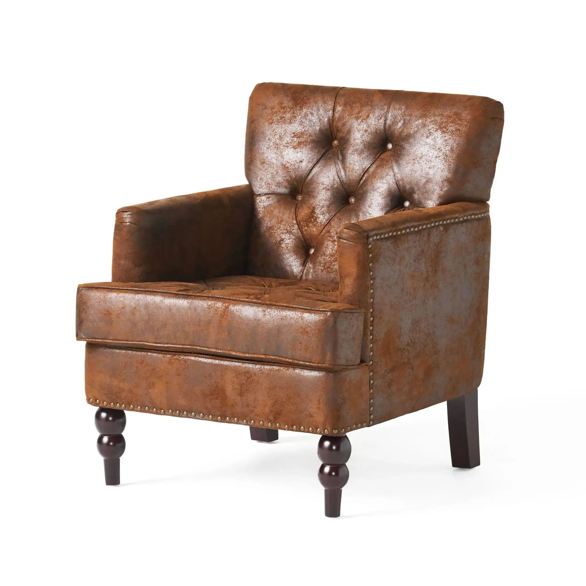 Vitality Club Chair with Button-Tufted Diamond Stitching and Turned Legs