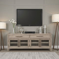 White Oak TV Console with Seeded Glass Doors
