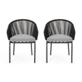 Outdoor Accent Chair with Rope Weave and Metal Frame, Set of 2, Grey