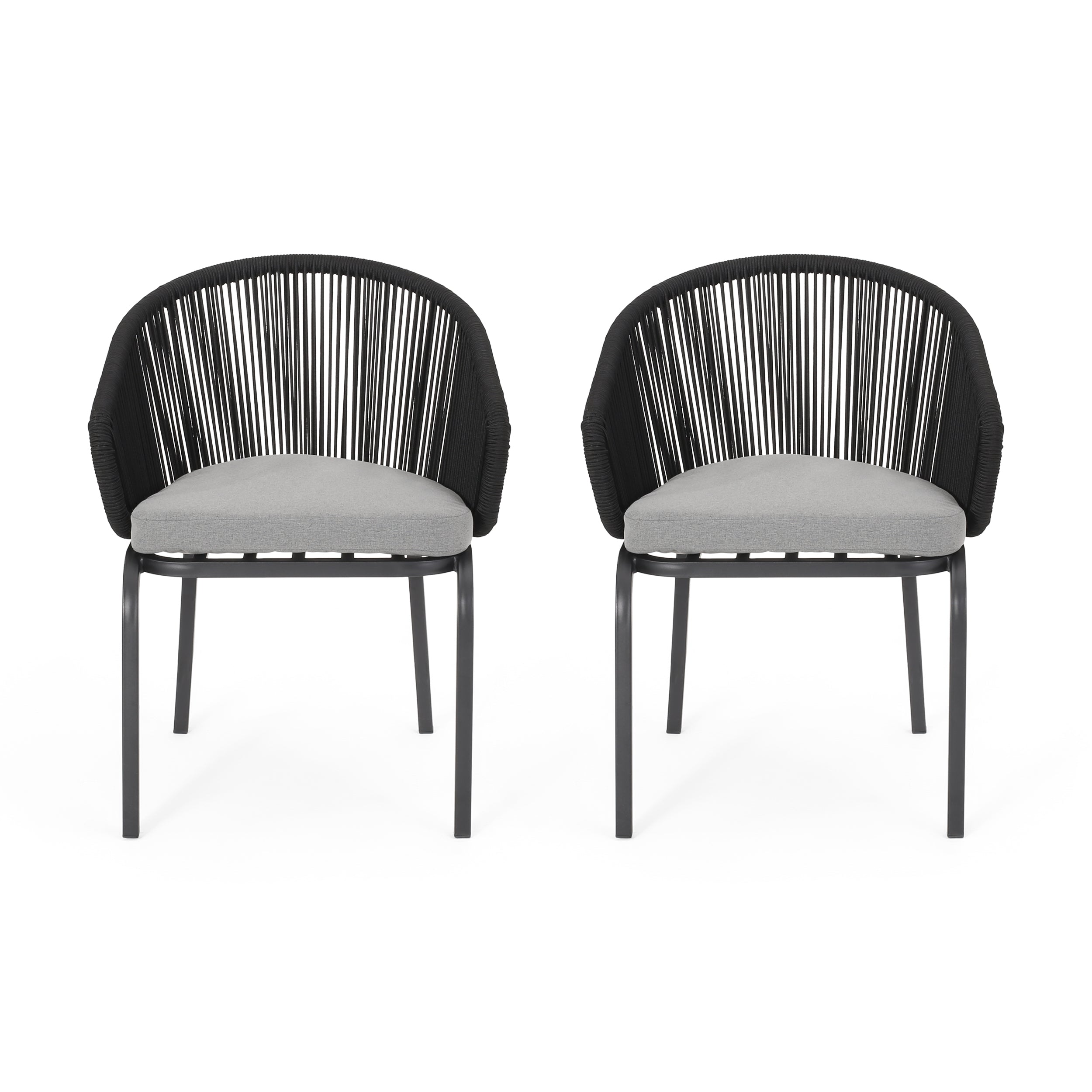 Outdoor Accent Chair with Rope Weave and Metal Frame, Set of 2, Grey