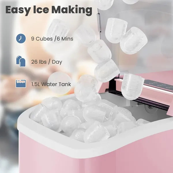 Countertop Ice Maker With Handle, 26lbs&24H Portable Ice Machine, 9