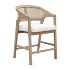 Wooden Frame Counter Stool with Rattan Back - Set of 2