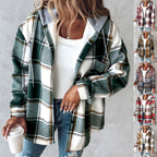 Plaid Hooded Jacket Fashion Casual Button Pocket Coat Autumn And