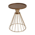 Hollow Edge Retro Art Pine Side Table with Antique Gold and Natural Color
