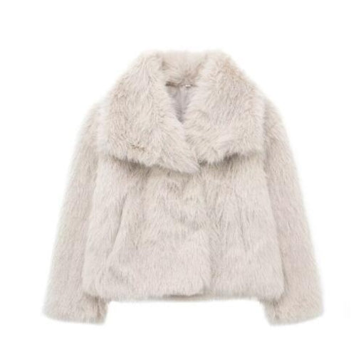 Winter Plush Coat Fashion Warm Thicken Fluffy Lapel Jacket Outwear