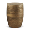 Johnsen 15 Inch Wide Tribal Pattern Metal Accent Table in Antique Gold