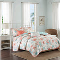 6 Piece Cotton Sateen Quilt Set with Throw Pillows - Coral King/Cal King