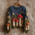 Women’s Loose-Fitting Pullover Sweater – Round Neck with Floral 3D