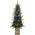 4ft Pre-lit Potted Porch Christmas Tree, Small Slim Christmas Tree
