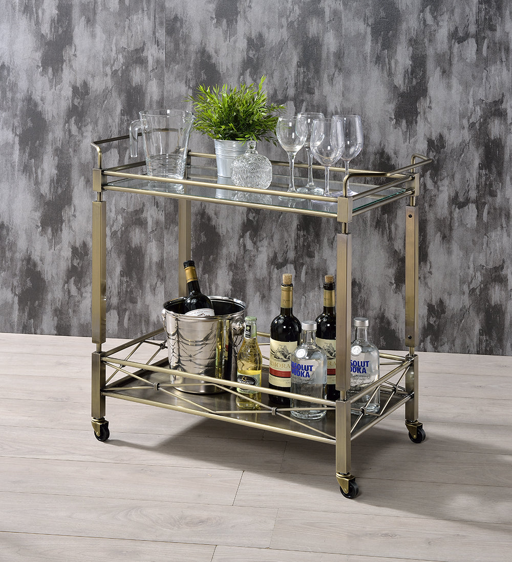 Matiesen Clear Glass & Antique Gold Finish Serving Cart