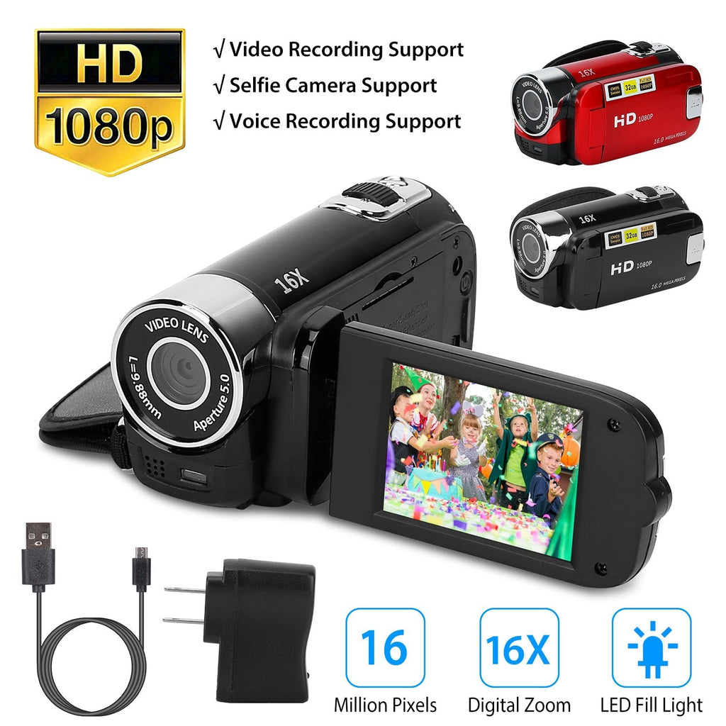 Black-Red Options - 1Pc HD 1080P Digital Video Camcorder 2.7in 16X