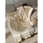 Women's Western Style Fashionable Champagne Blouse and Trousers Set