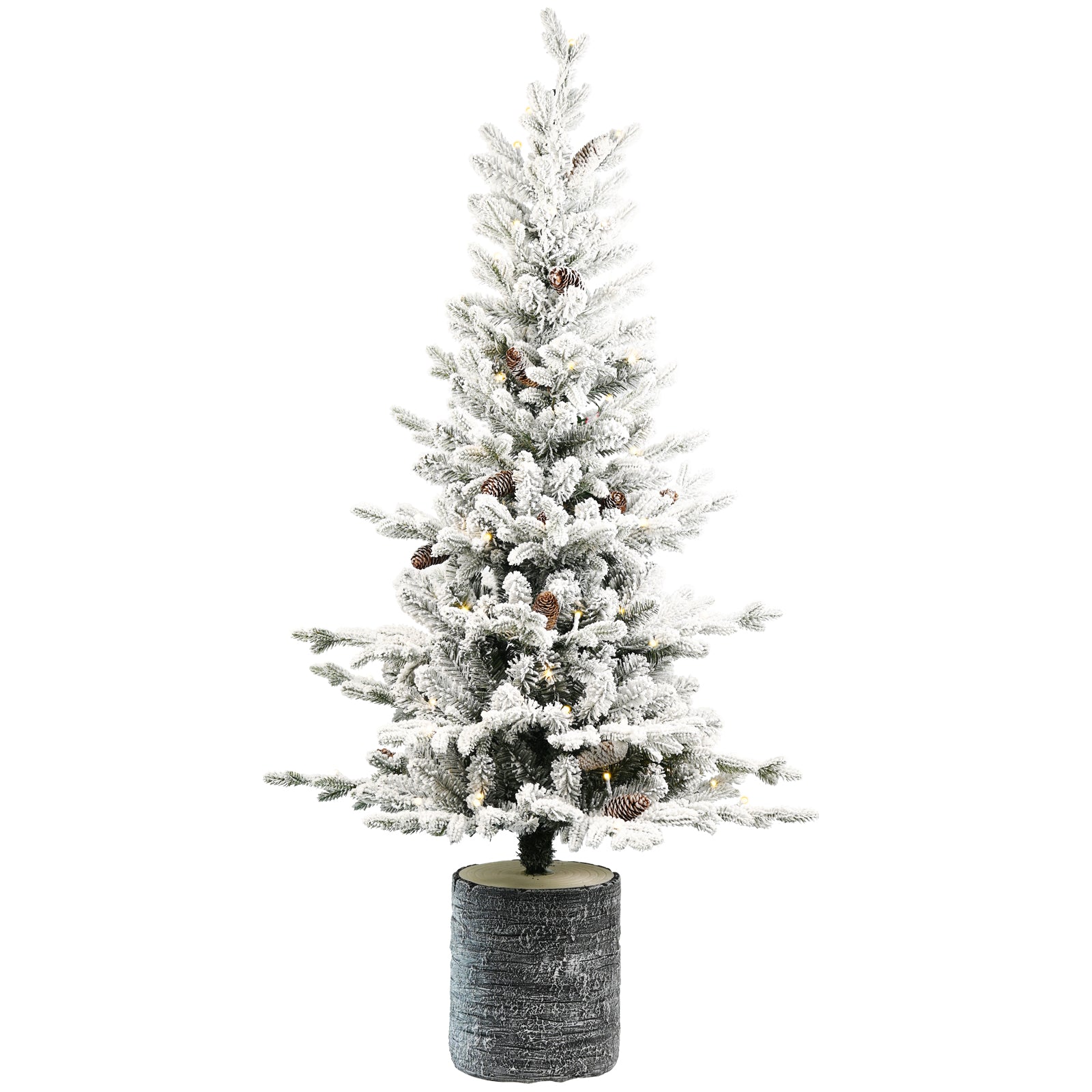 2FT 3FT 4.5FT 6.5FT Pre-lit Potted Flocked Christmas Tree, Snow