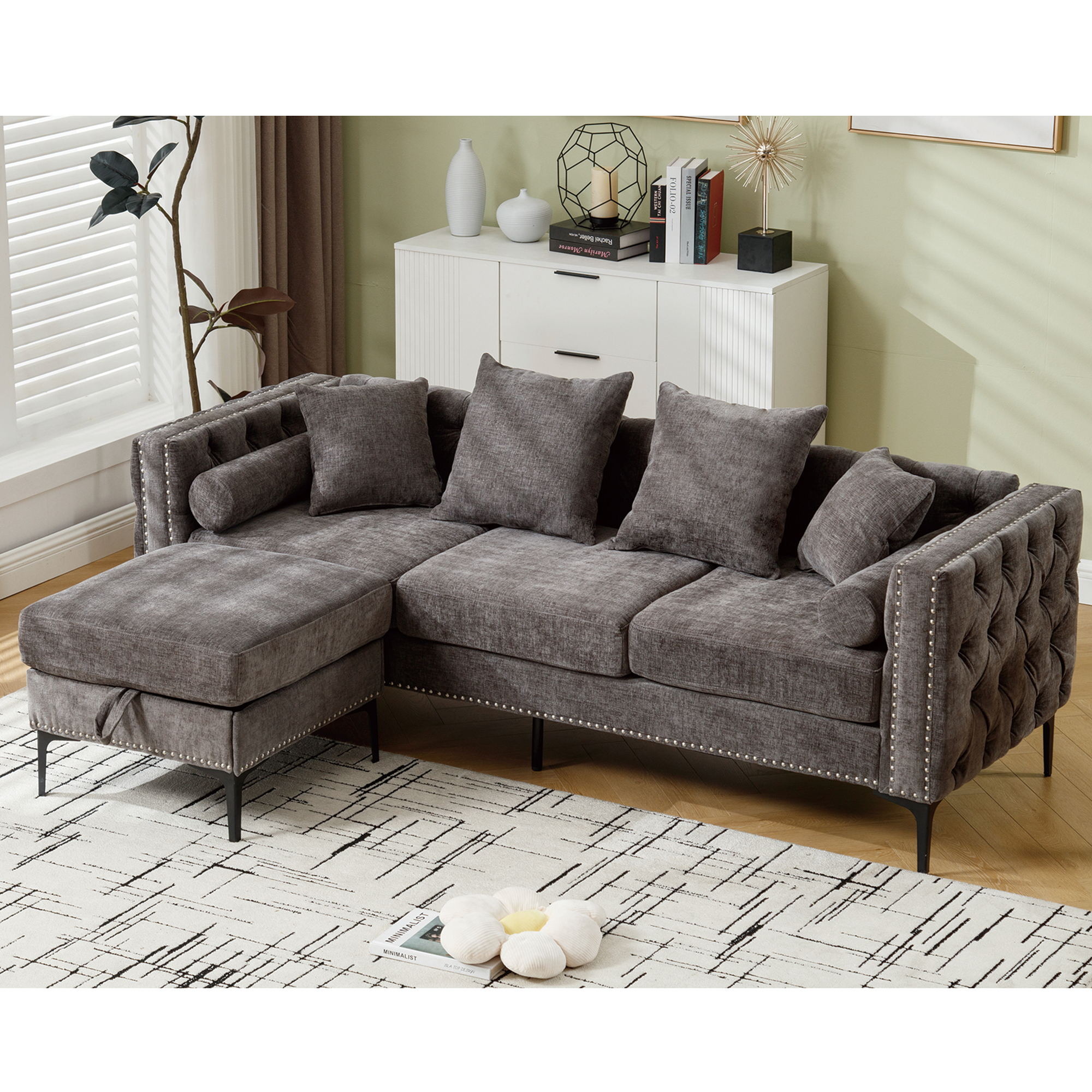 L Shaped Sectional Sofa Chenille Dark Gray