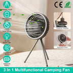 Camping Fan With Lantern Rechargeable Battery Powered Portable Tripod