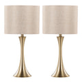 Lenuxe 24" Contemporary Metal Table Lamps in Gold with Linen Shades - Set of 2