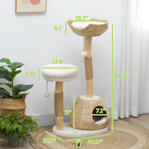 Cat Tree For Indoor Cats With Wooden Cat Scratching Posts, Cat Condo,
