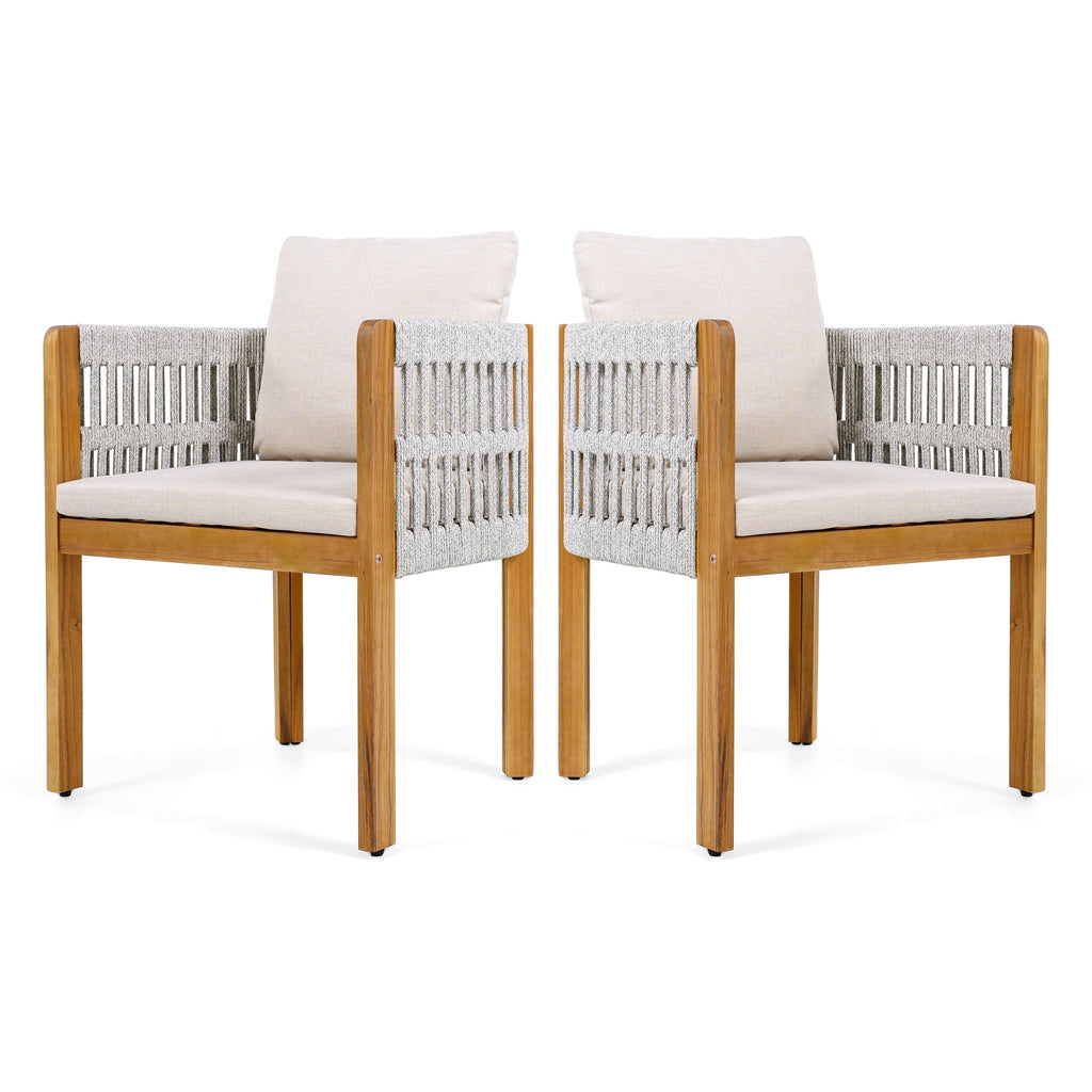 Outdoor Dining Chairs With Mix Rope Handles (Set of 2)