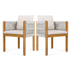 Outdoor Dining Chairs With Mix Rope Handles (Set of 2)