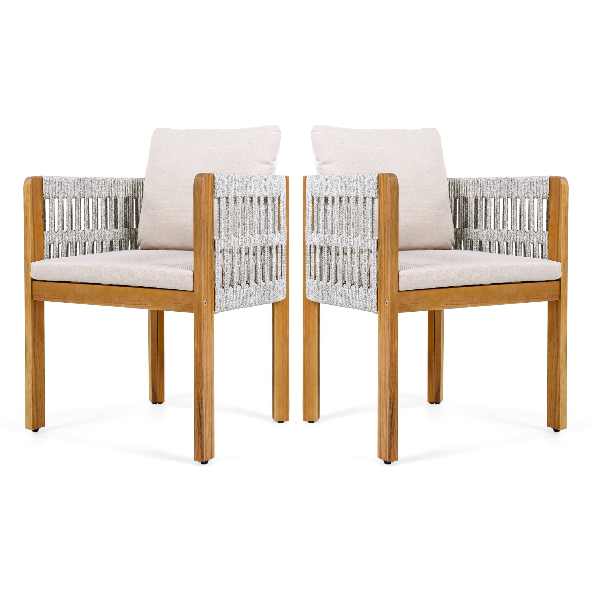 Outdoor Dining Chairs With Mix Rope Handles (Set of 2)