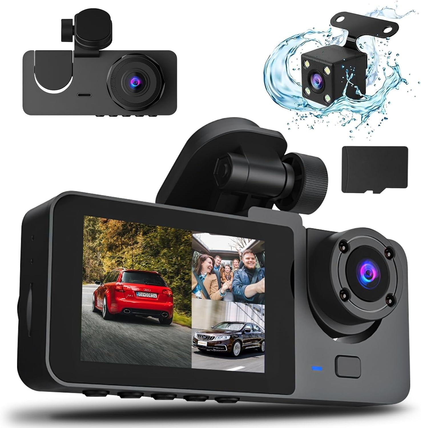 3 Channel Dash Cam, 1080P Dash Cam Front And Rear Inside, Three Way