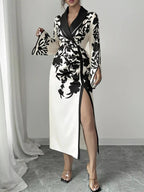 Slit Long Sleeve Wrap Midi Dress