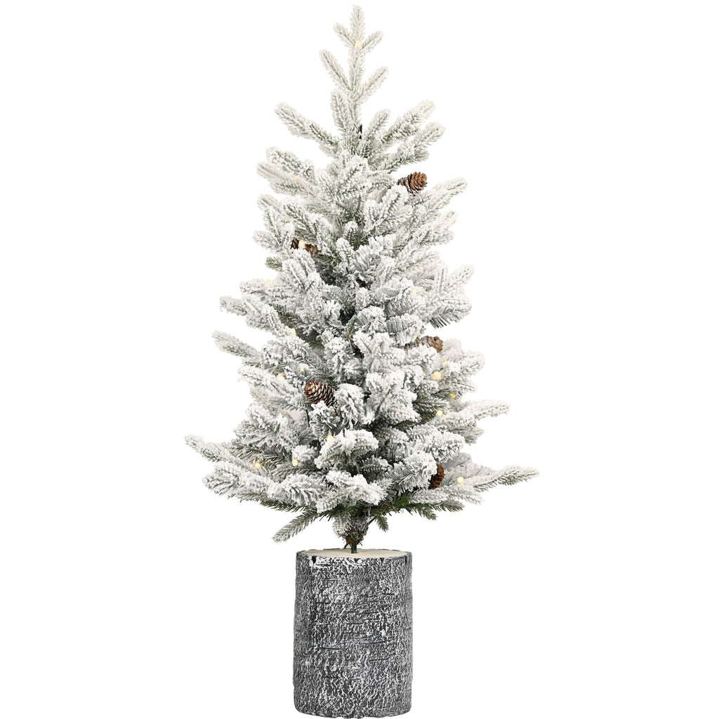 2FT 3FT 4.5FT 6.5FT Pre-lit Potted Flocked Christmas Tree, Snow