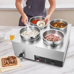 Electric Soup Warmer, Four 7.4QT Stainless Steel Round Pot 86~185°F