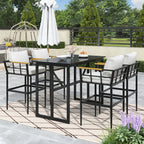 U_Style Iron Outdoor Dining Set with Acacia Wood Armrest