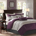 7 PC Pieced Faux Suede Comforter Set Purple Queen