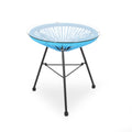 NUSA Modern Rattan Side Table with Tempered Glass Top in Blue