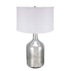 Silver Round Table Lamp with White Fabric Shade
