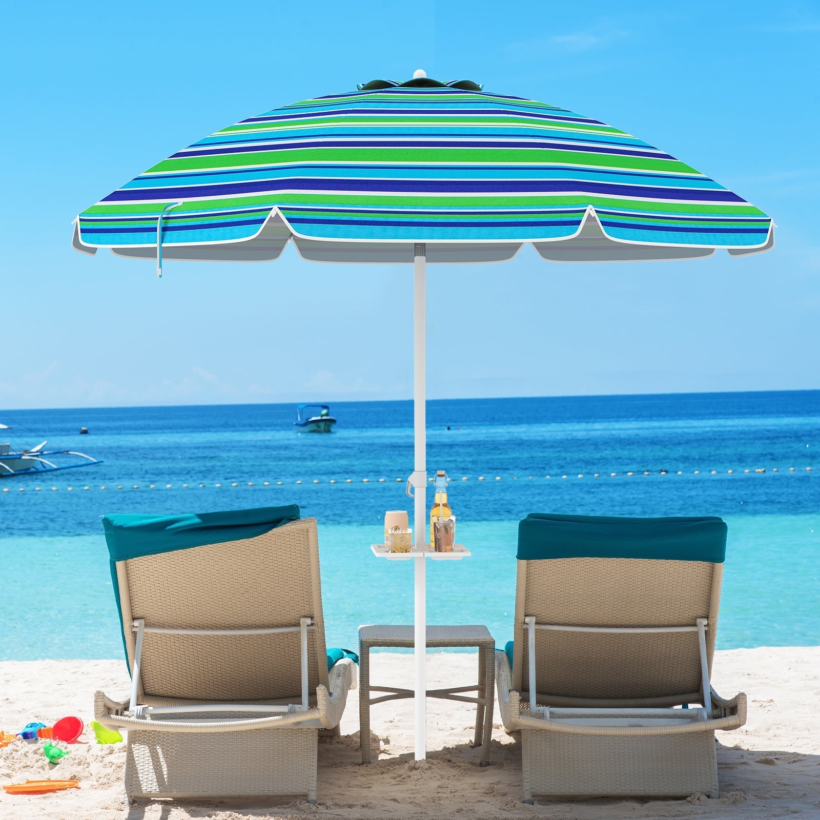 7.2 Feet Portable Outdoor Beach Umbrella with Sand Anchor and Tilt Mechanism-Green